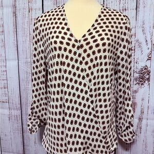 Pleione Women's‎ Geometric Print Blouse - Cream and Brown